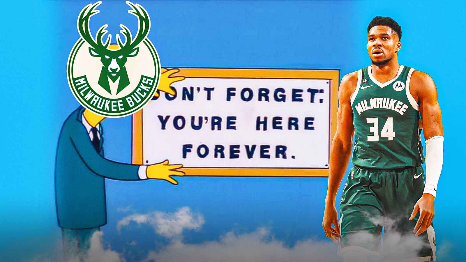 Bucks logo on the yellow guy, with Giannis Antetokounmpo on the side