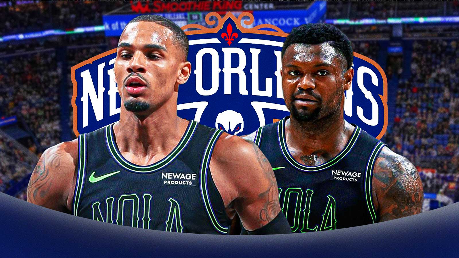 Dejounte Murray, Zion Williamson, Pelicans logo