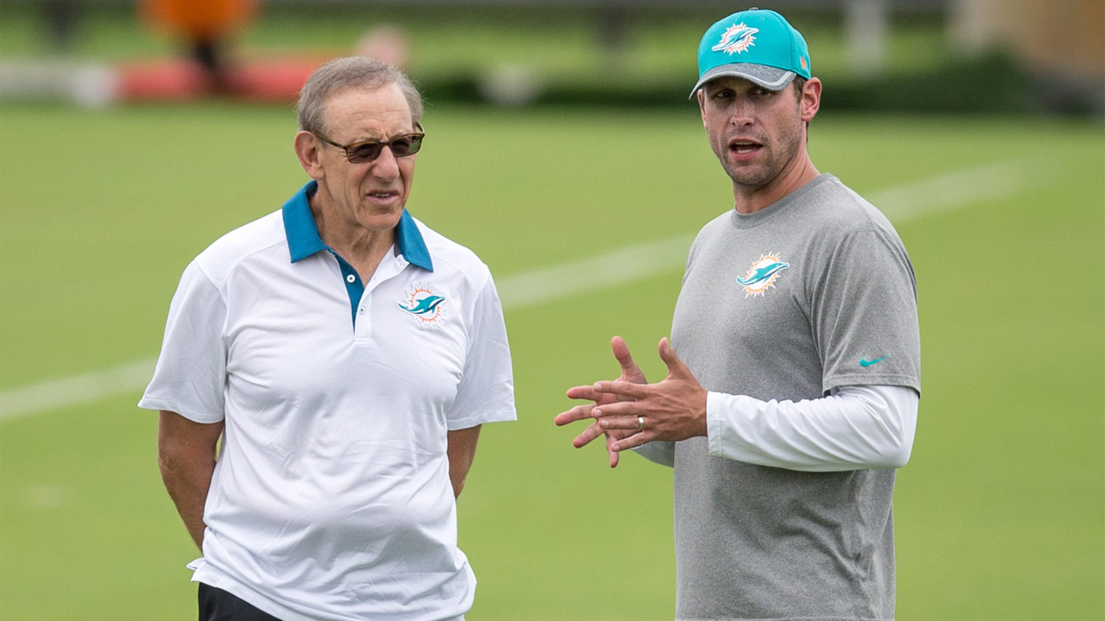 Miami Dolphins team owner Stephen Ross and head coach Adam Gase watch Dolphins organized team activities in Davie, Florida on June 9, 2016. Dolphins Owner Stephen M Ross 59 Dolphins Owner Stephen M Ross 59