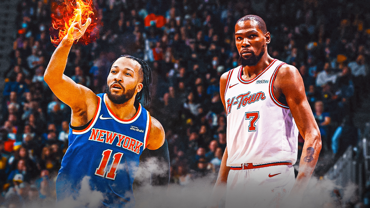 Jalen Brunson Knicks with hand on fire, Kevin Durant Rockets