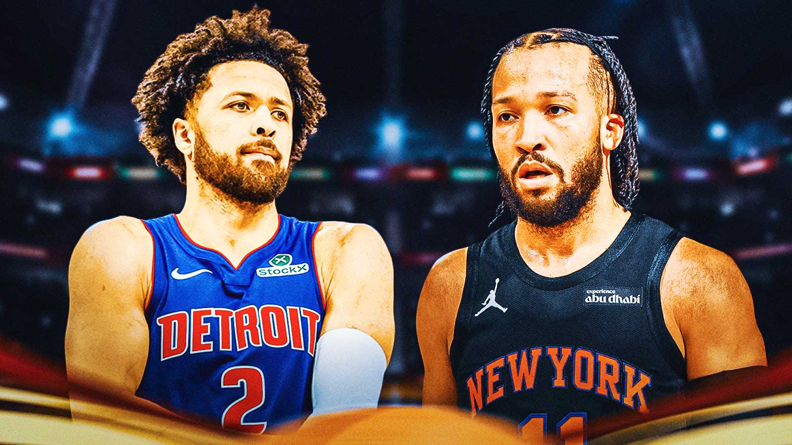 Knicks Jalen Brunson, Pistons Cade Cunningham with Madison Square Garden behind them