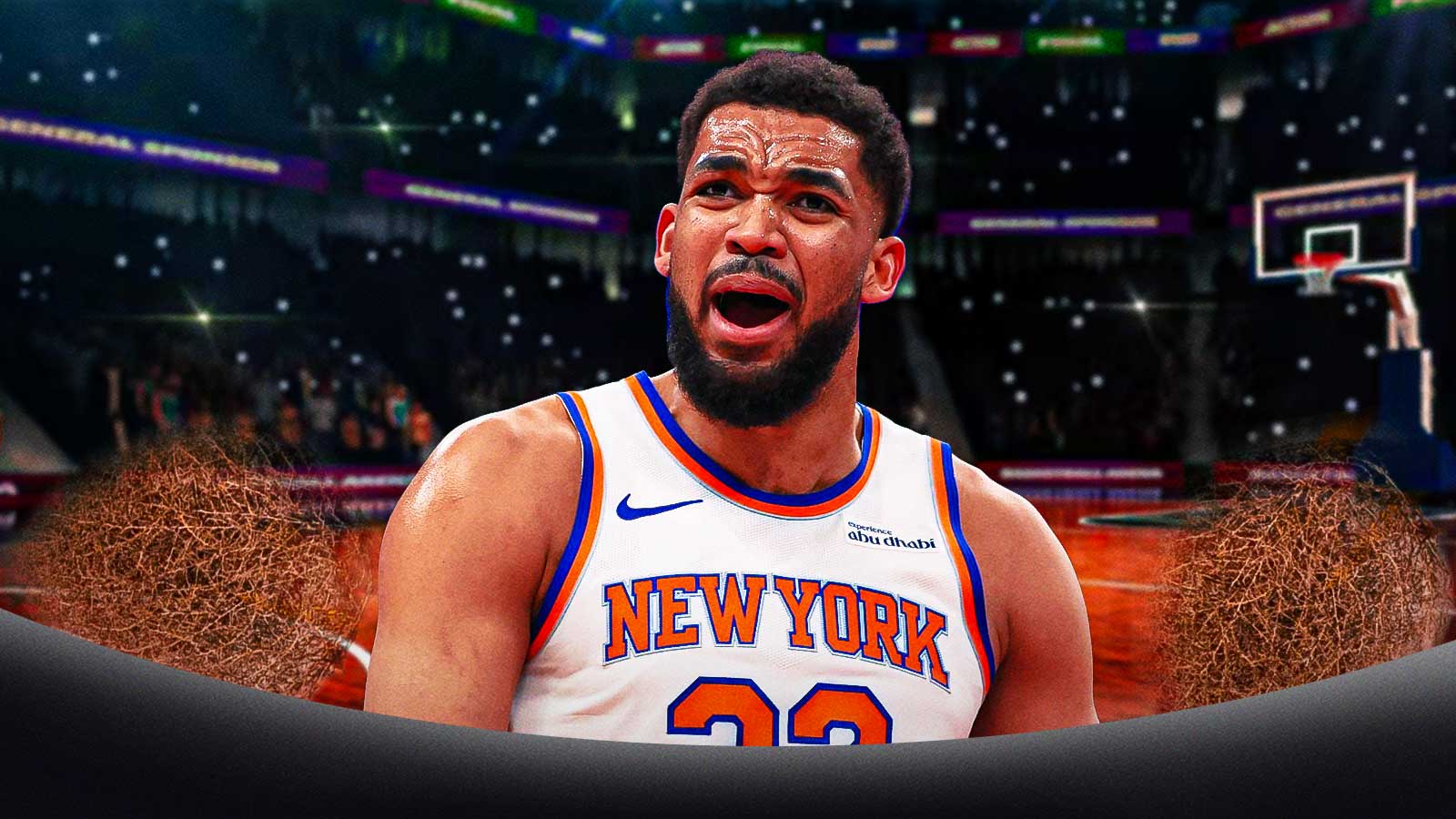 Karl-Anthony Towns calling for/demanding the basketball with tumbleweeds all around him.