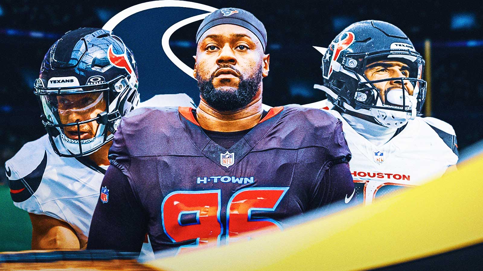 Christian Kirk, Denico Autry, Braxton Berrios all beside each other - Houston Texans wallpaper in the background